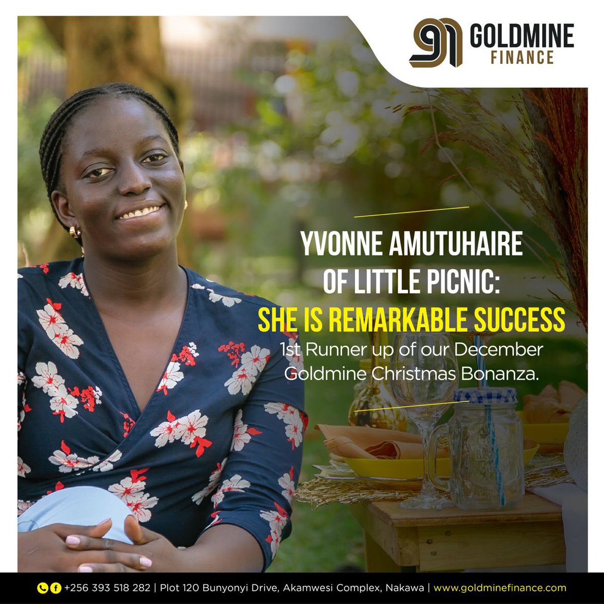 GoldmineFinance's tweet photo. Amutuhaire Yvonne M is a remarkable woman. She’s doing incredible things in business & continues to show that women too, can do anything they set out to.
Join us for a live chat on Friday at 1 PM as we speak to women in business about what it means to be a #RemarkableSuccess https://t.co/3KMHlr2yf5