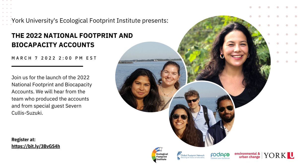 FootprintData's tweet image. 📈 The 2022 National #Footprint &amp;amp; Biocapacity Accounts online launch event starts in just two hours! Register now, and we'll see you there! bit.ly/3CgiyE4
@YorkUEUC