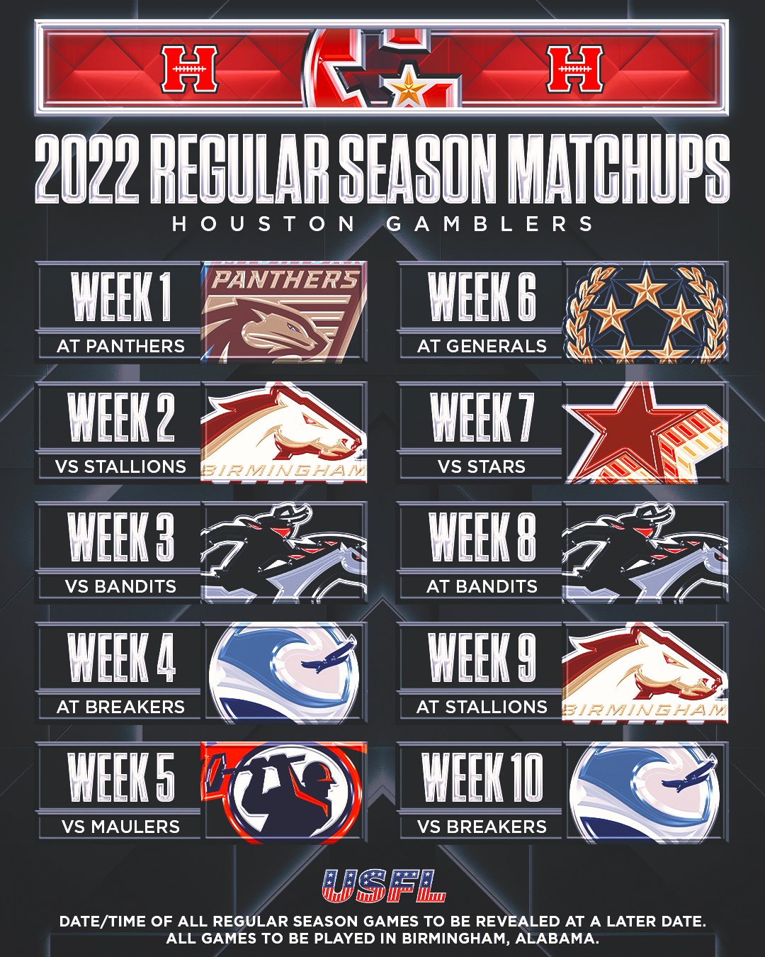 Houston Gamblers on Twitter "We're all in on this schedule 🎲 Game