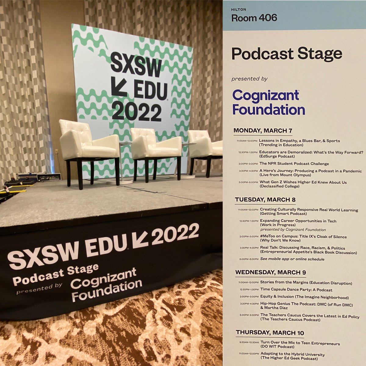 CognizantFdn's tweet photo. 🎉 We're so excited to kickoff #SXSWEDU in Austin! 🎉

And thrilled to present the podcast stage this week—be sure to check out the great lineup of sessions linked below. https://t.co/p3YKhU9dLf https://t.co/uydPR0ZJTo