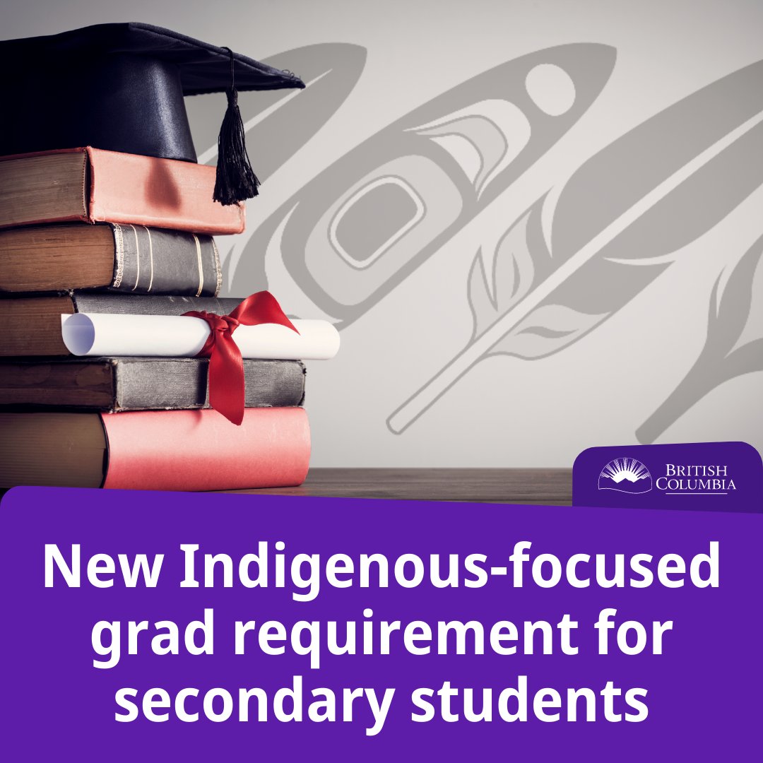 Starting in the 2023/24 school year, all BC secondary students will need to complete Indigenous-focused coursework before graduation to help future generations gain a deeper understanding of the experiences, cultures &amp; histories of Indigenous Peoples. engage.gov.bc.ca/IndigenousGrad…