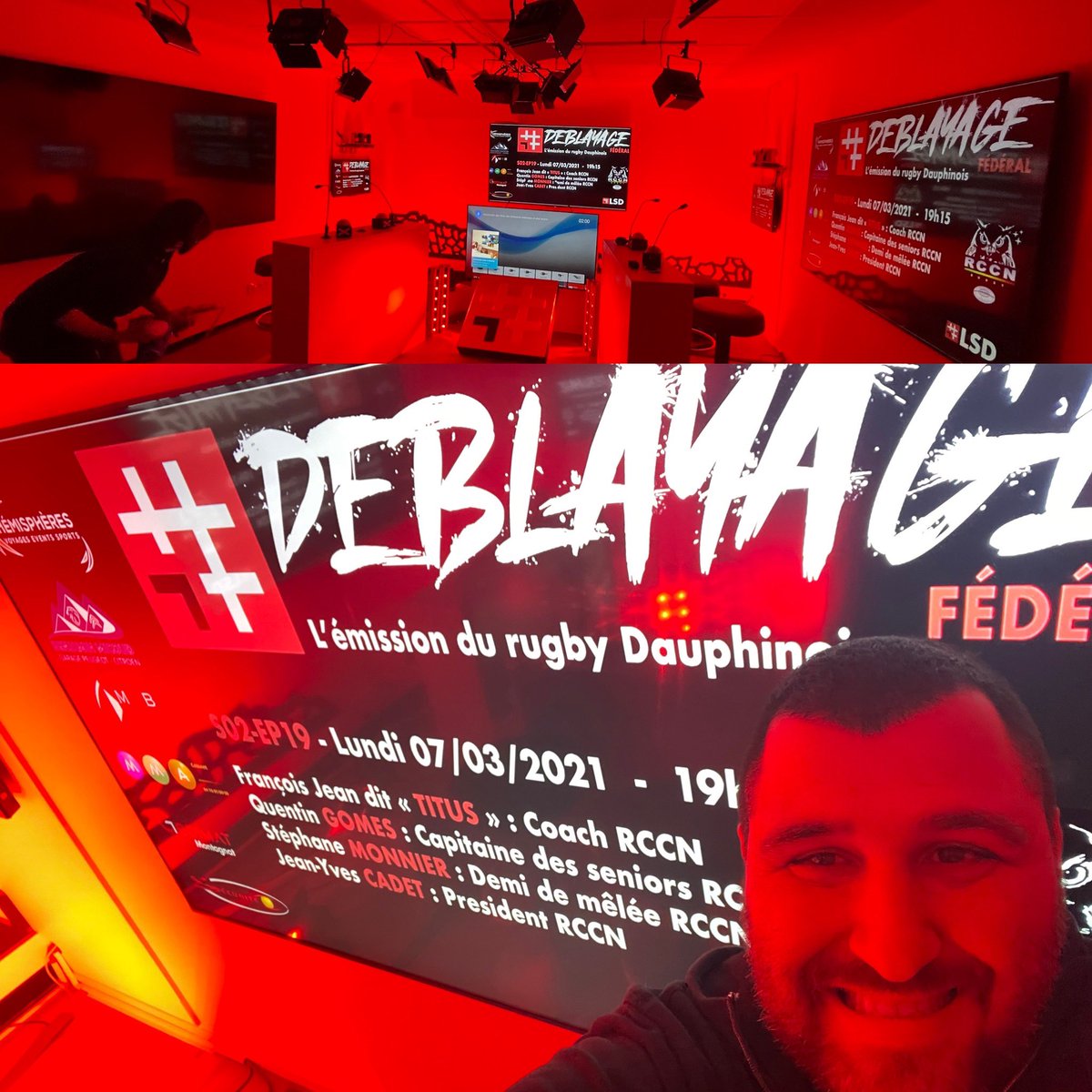 Préparation de l’émission du soir sur le plateau du Le Studio Dauphinois L.S.D ! Rdv dans un peu plus d’une heure en direct dans #Deblayage! L’émission du rugby local ! 19eme de la saison !