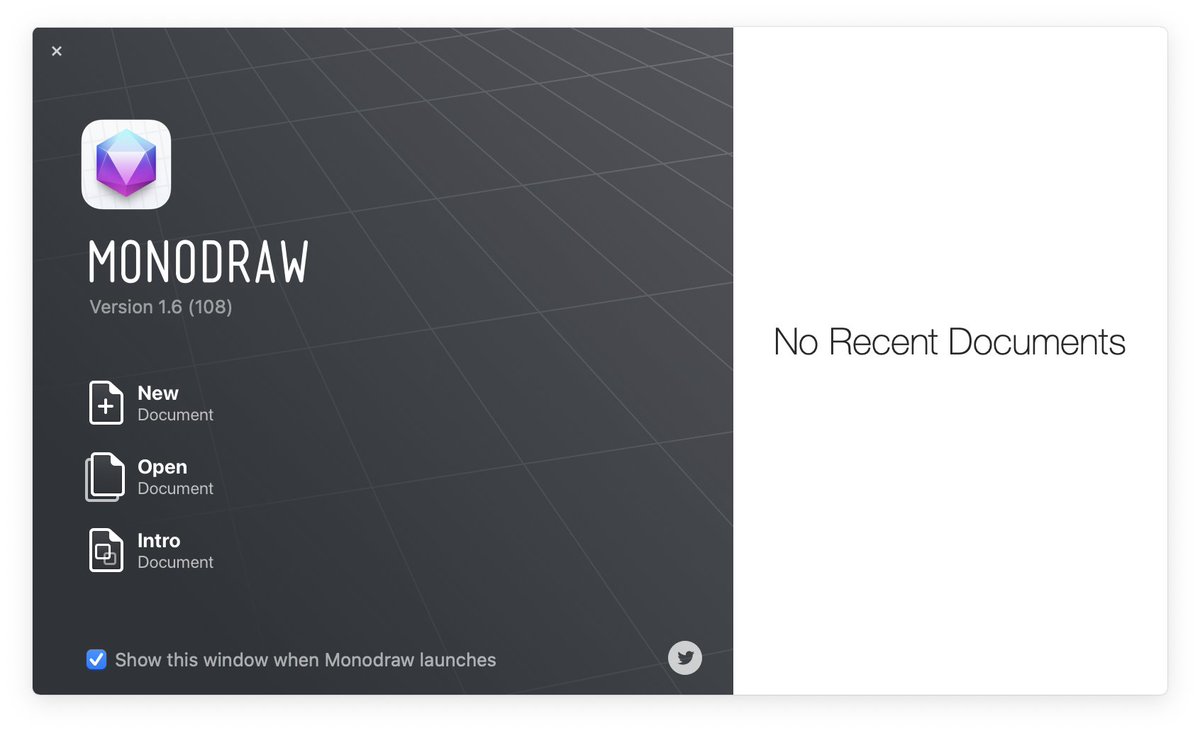 We've got a new release of Monodraw lined up for later this week – here's a sneak peek of the new welcome window!