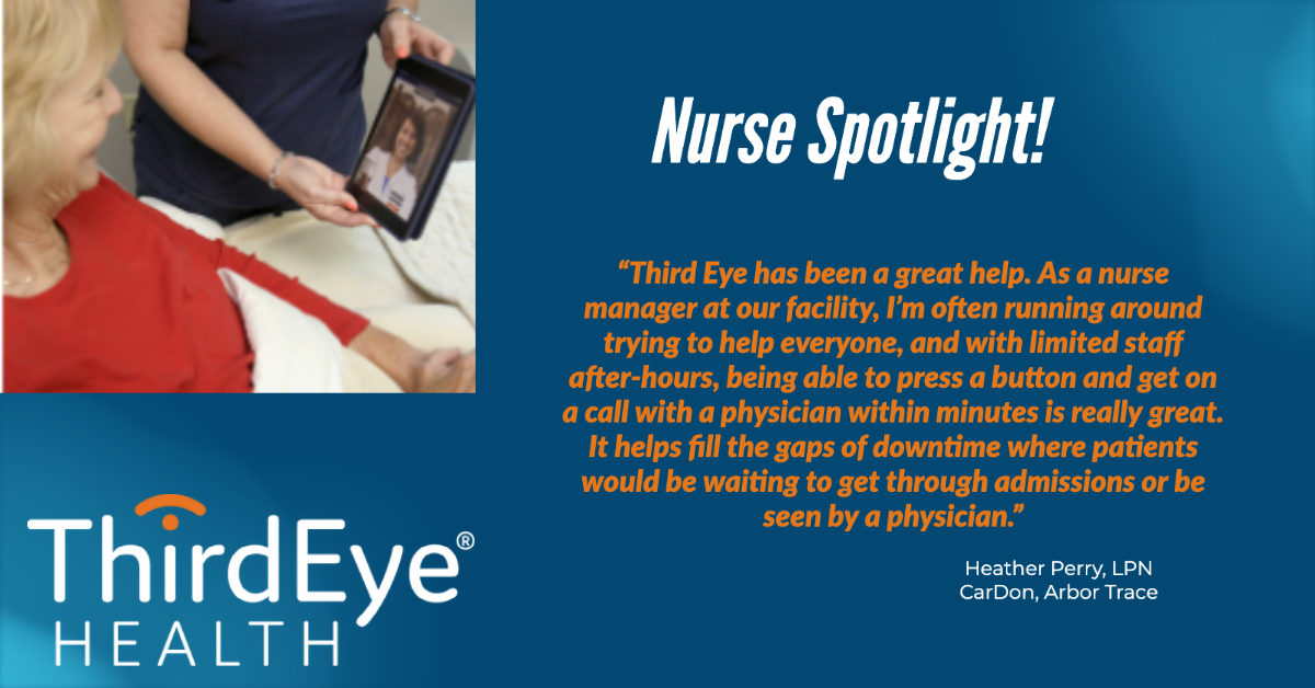 Third Eye Health is excited to spotlight one of the 50,000 nurses who has utilized our after-hours, #postacute care solution. Heather Perry is a LPN at #CarDon, Arbor Trace, in Richmond, Indiana. Heather has 20 years of #nursing experience and is a mother of 4 &amp; grandmother of 8!