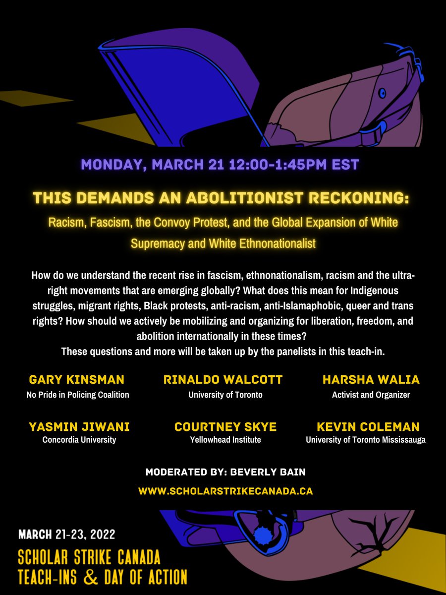 Join us Monday, March 21 from 12:00-1:45PM EST for our opening teach-in: THIS DEMANDS AN ABOLITIONIST RECKONING ft. @blacklikewho <a href="/HarshaWalia/">Harsha Walia (she/her)</a> <a href="/MOHAWKEMOTIONS/">haudenoshouty</a> <a href="/GaryWKinsman/">Gary Kinsman</a> <a href="/coleman_kevin_p/">Kevin Coleman</a> <a href="/YasminJiwani/">Yasmin Jiwani</a> <a href="/BeverlyBain13/">Beverly Bain</a> 

Trust us, you won't want to miss this one❤️‍🔥