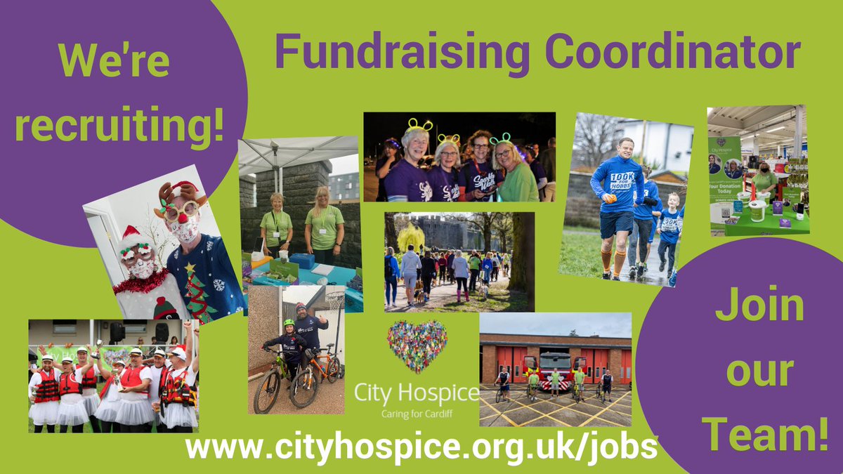 CityHospice's tweet photo. 📢Could you join our team as a Fundraising Coordinator to work on exciting campaigns &amp; events and support amazing fundraising across the community of Cardiff.

We're looking for an energetic and enthusiastic team player to join our team💚

Apply today⬇️ https://t.co/hojI9Emsr4 https://t.co/teQH6Ff6Nz