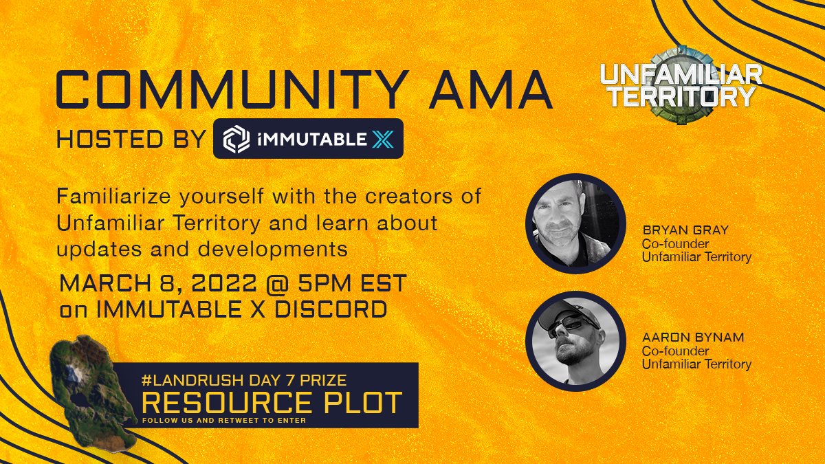 1/ Excited to talk about gameplay and our upcoming land sale tomorrow on a Live AMA with <a href="/Immutable/">Immutable</a>. We'll be giving away a city plot, resource plots, and equipment. This post is part of the #LandRush NFT Giveaway, retweet for a chance to win a stone resource plot.