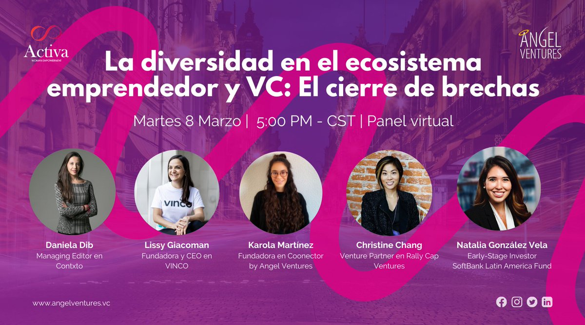 #WomenWhoLead👩🏻‍💻¡Acompáñanos mañana 8 de Marzo a las 5:00PM (CST) en el panel "La diversidad en el ecosistema emprendedor y VC: el cierre de brechas"🚀 junto con <a href="/dandiba/">Daniela Dib</a> <a href="/lissymgc/">Lissy M Giacoman</a> <a href="/karolamarti/">Karola M Alvarez</a> @CChangs y <a href="/NataliaGonzVela/">Natalia Gonzalez Vela</a>!💥 

¡Regístrate!👇🏻
us02web.zoom.us/webinar/regist…