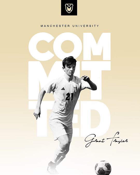 grantfrasier5's tweet photo. Excited to announce my commitment to continue my academic and athletic career at Manchester University! Thank you to Coach Chad Brooks and Coach Troy Teresak for this opportunity! Cant wait to get started! Go Spartans! 💛🖤 @MUSpartans_MSOC @ManchesterUniv https://t.co/9rXJREM2fJ