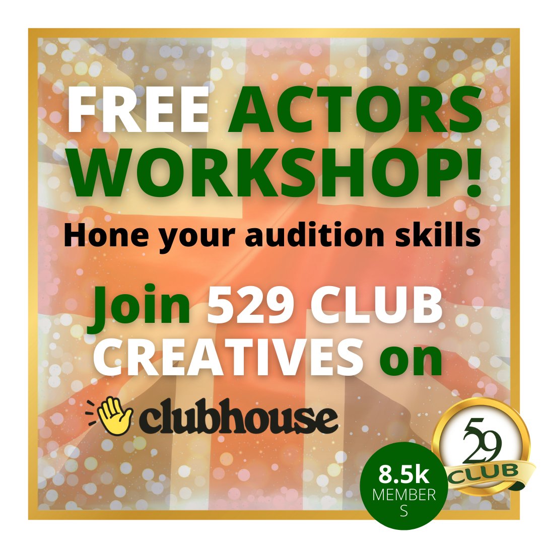 ACTORS WORKSHOP TUESDAY FREE ON CLUBHOUSE - 11am PST / 2pm EST / 7pm GMT - Come along and join in the fun and hone your audition skills on clubhouse. clubhouse.com/club/529-club-…
#529club #clubhouse #actorsworkshop #FREEworkshop #AuditionSkills #529clubcreati