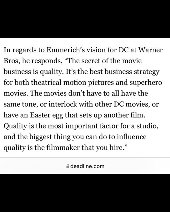 BobDigi69's tweet photo. Emerich sucks 

a. They have not delivered much quality under his leadership
b. Disney is murdering it because of its shared universe
c. He literally had just said that they were not looking at auteurs before

Worst manager in the business. Get him out of there @DiscoveryIncTV https://t.co/4c9FWGbFHA