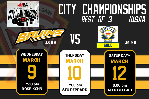 The <a href="/hockeycalgary/">Hockey Calgary</a> U16AA title is up for grabs this week!
(1) Bruins vs (3) Royals Gold
#HCCityChamps