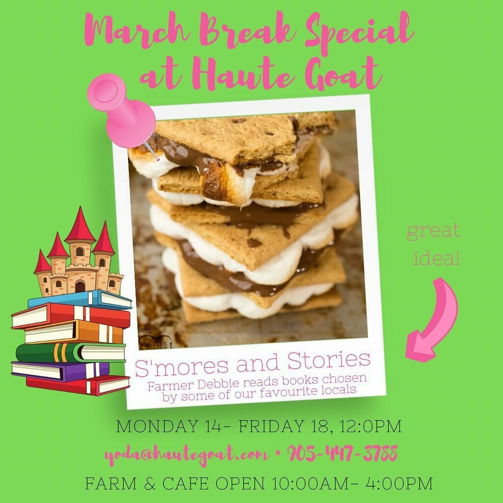 HauteGoat's tweet photo. Each day at 12:00 noon, during March Break, Farmer Debbie will read an animal story pick by some of our favourite people!
We will have S'more Kits available to make this bonfire experience even more memorable.
#marchbreak #hautegoat #smoresandstories #… https://t.co/IIZU6mrQfY https://t.co/cAhnBGIVEo