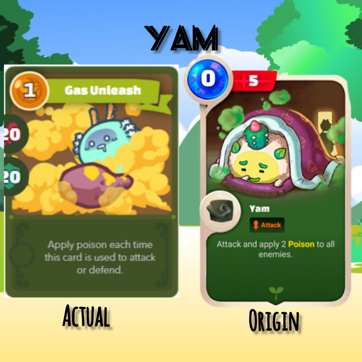 ¡Esperando Origin! 
YAM 
Clase: planta
Parte: Cola

En origin Yam aplicará 2 poison al enemigo. 

Quienes aqui son team veneno?🔥