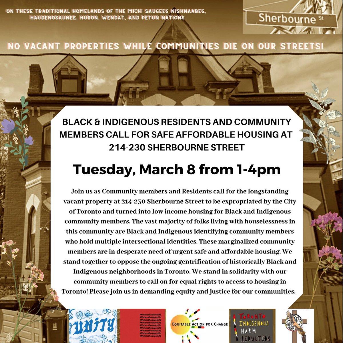 TorontoindigenousHR (@tihr4life) on Twitter photo Join Black & Indigenous grassroots at 214-230 Sherbourne Tuesday, March 8 1-4pm to call on <a href="/cityoftoronto/">City of Toronto 🇨🇦</a> to expropriate the property for safe affordable housing for Black & Indigenous community members. Together W/ <a href="/notanotherblk/">Notanotherblacklife</a>, Equitable action for change, UnityTO AND MORE Join Black & Indigenous grassroots at 214-230 Sherbourne Tuesday, March 8 1-4pm to call on <a href="/cityoftoronto/">City of Toronto 🇨🇦</a> to expropriate the property for safe affordable housing for Black & Indigenous community members. Together W/ <a href="/notanotherblk/">Notanotherblacklife</a>, Equitable action for change, UnityTO AND MORE