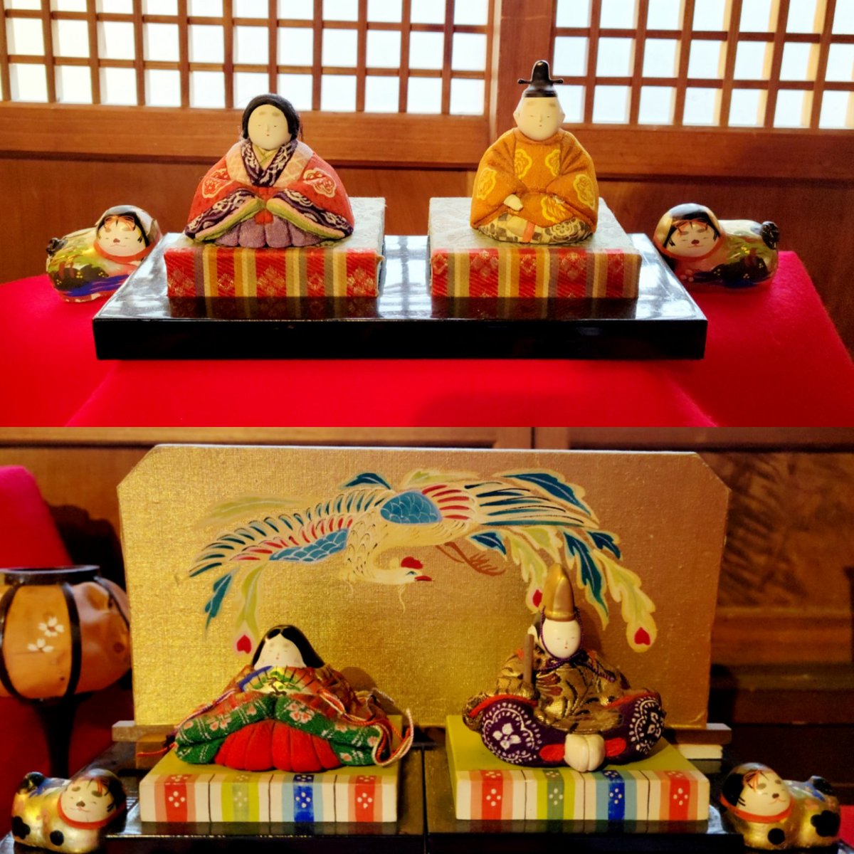 昭和初期　名人吉野喜代二作　木目込み雛15人揃い段飾り　共箱付 二木屋のひなの室礼より。 こちらは木目込み人形作家・名川春山さん