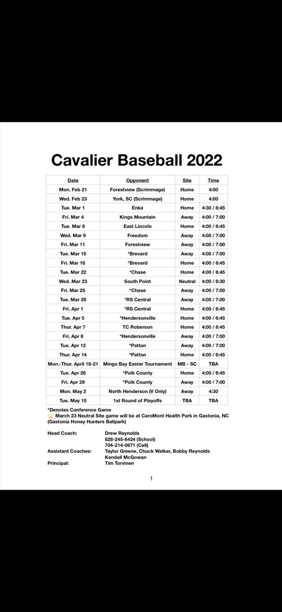 2022 Cavalier Baseball Schedule. Come out and support your Diamond Cavaliers.