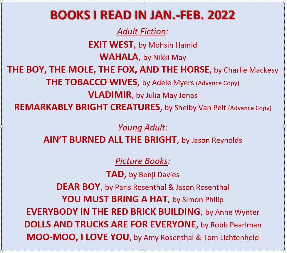 AnnieCRomano's tweet photo. Got a bit of reading for pleasure done in the 1st couple months of 2022. #BookLove #AdultFiction #YA #GraphicNovels #kidlit #PB #ReadingForTreasure #CracktheSpine #WritersRead https://t.co/vEacS701gC