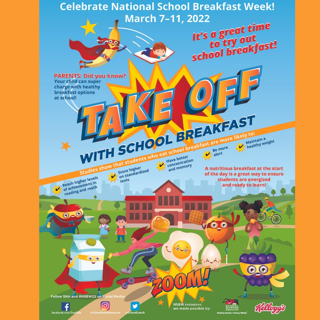 To encourage more families to take advantage of the healthy choices available with school breakfast, celebrate National School Breakfast Week with us March 7th-11th. #NSBW22