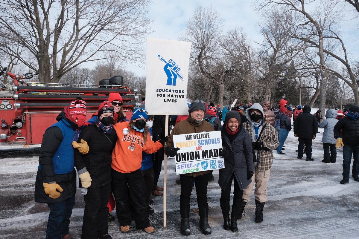 IlhanMN's tweet photo. To all the educators preparing to strike: I'm with you through rain, snow, and below 0 temps. I've got your back in the classroom and at the bargaining table. @MFT59 @SPFE28 @EducationMN hold strong. 

You deserve every cent and every resource you're asking for. https://t.co/bqYcXbWnKM