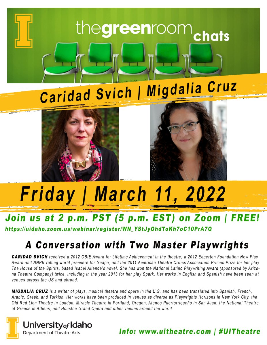 Please join <a href="/Csvich/">Caridad Svich</a>, <a href="/DominicDAndrea/">Dominic D’Andrea 🤌</a> and myself <a href="/michiMigdalia/">Migdalia Cruz</a>  for a conversation about playwriting and being mentored by the fabulous María Irene Fornés...and other juicy Latinx, Latiné and Latinao things.