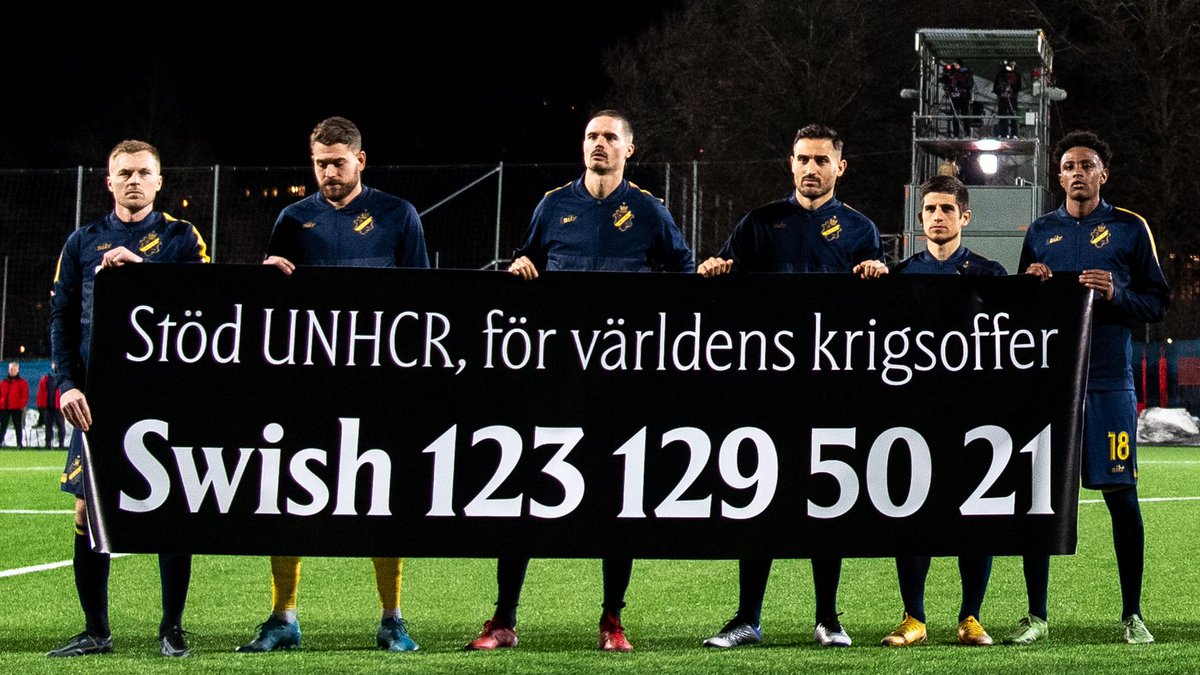 AIKfotboll's tweet photo. Kriget i Ukraina berör och påverkar oss alla. Swisha en gåva till Sverige för UNHCR på nr 123 129 50 21, till förmån för krigets offer. https://t.co/vmpoFHPxVg