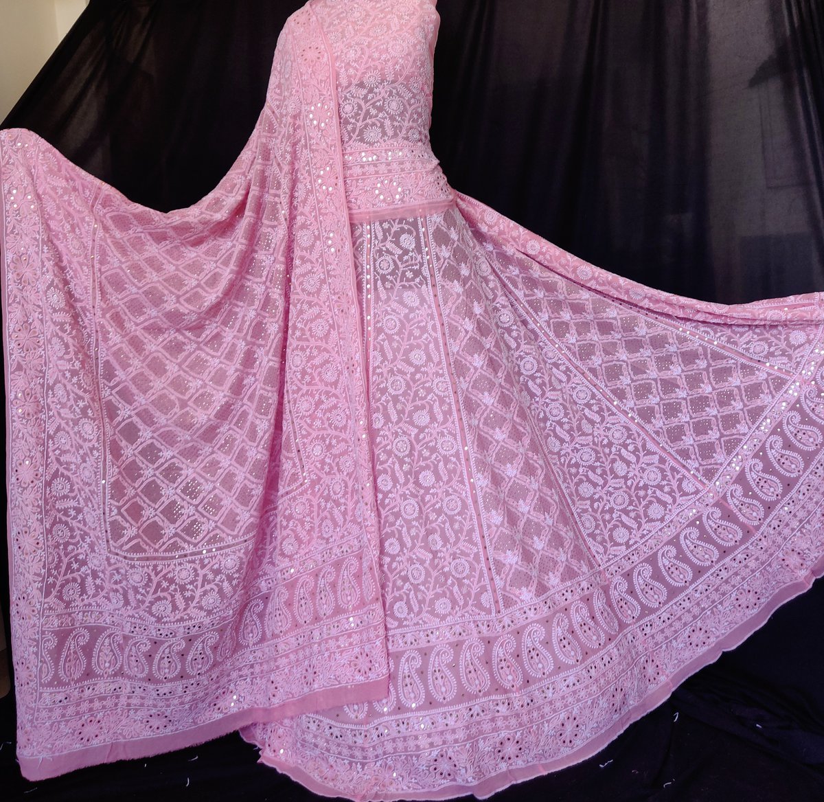 LucknowiAndaaz's tweet photo. Buy #chikankari Ruhani rose pink allover intricate Chikankari and light mukaish lehenga set online https://t.co/0S6pfVkkjv COD Available! https://t.co/lNTebBjj3f
