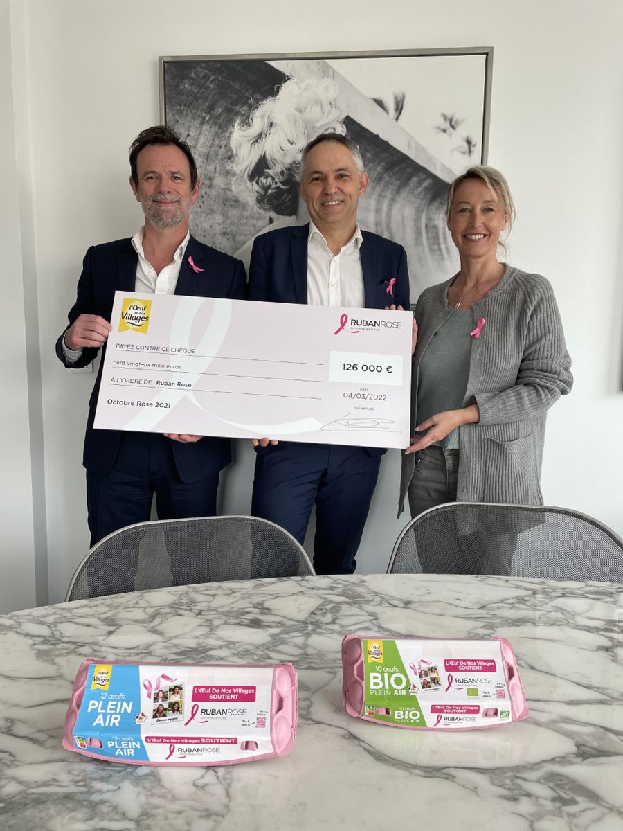 RubanRose's tweet photo. Merci à notre partenaire l'Oeuf de nos Villages (#ODNV) pour cette remise de chèque de 126 000 euros récoltés lors de leur opération pour soutenir #OctobreRose en 2021. Ensemble luttons contre le #CancerDuSein.
🎀
#Partenaires #Dons #Association #RubanRose https://t.co/nhUlFME6YS