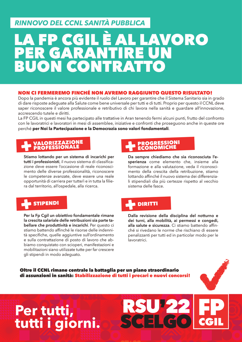 FpCgilNazionale's tweet photo. 🟥 Rinnovo della Sanità Pubblica, a lavoro per garantire un buon contratto:
+ VALORIZZAZIONE PROFESSIONALE
+ PROGRESSIONI ECONOMICHE
+ STIPENDI
+ DIRITTI

#Rsu22
#ScelgoFpCgil
#VotaFpCgil 
#PuntoContratti📣 https://t.co/VNybYRDY5S