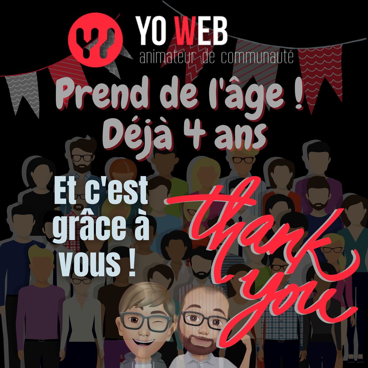 agence_yoweb's tweet photo. [Birthday] 🥳 

4 ans que nous cultivons vos différences auprès de vos communautés... Merci pour votre confiance. 😍

#Mars2018 #Mars2022 👍

Cultivons ensemble vos différences... 🌐 https://t.co/6g1uEW8FgQ