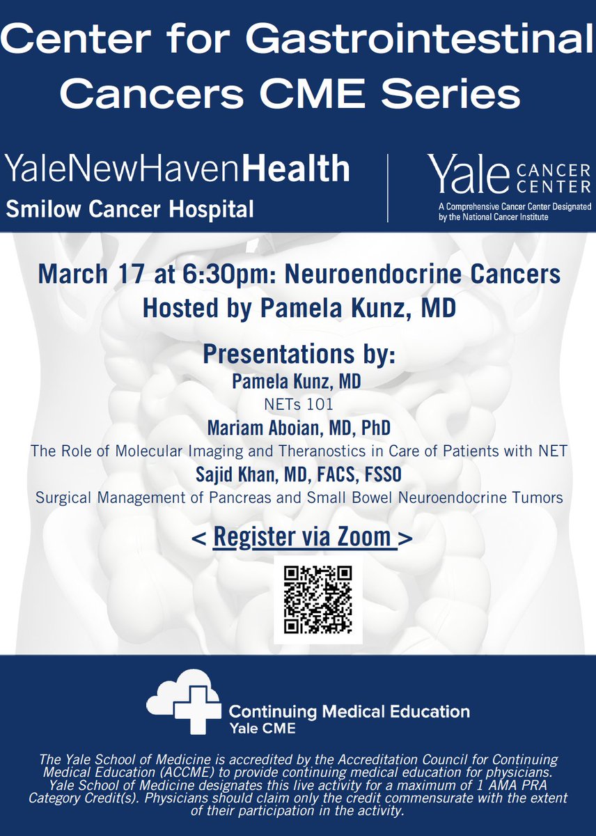 Register to join us for a CME webinar on #Neuroendocrine Tumors on March 17 at 6:30pmEST hosted by @PamelaKunzMD with additional presentations by @MariamAboian and Dr. Sajid Khan. #NETs #LetsTalkAboutNets @OncoAlert @SmilowCancer bit.ly/3HJt7AA
