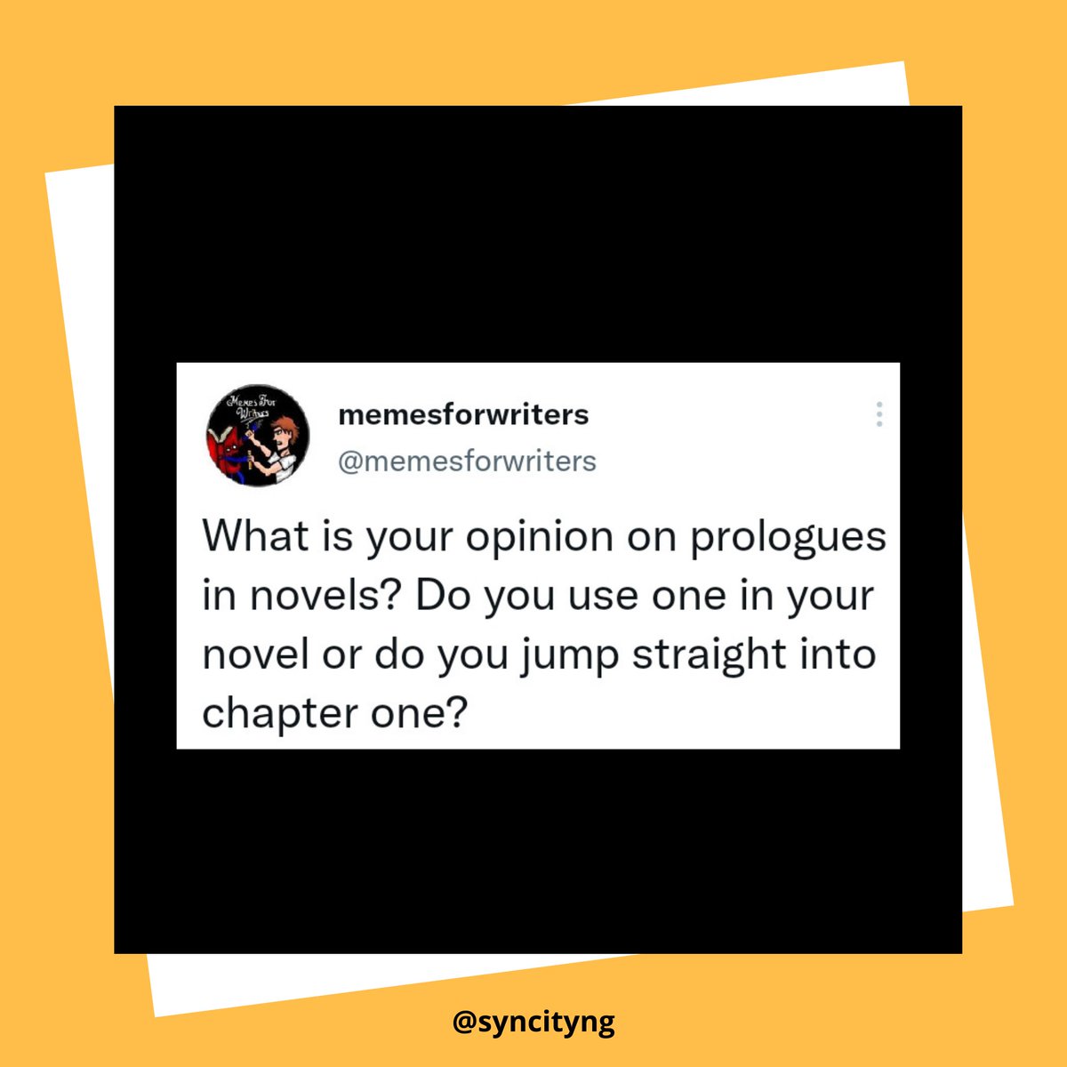 I don't like talking through the corners, I prefer writing direct.😂😂

What is your opinion?

Follow @syncityng for the best of African literature, writing tips, author spotlight and book recommendations.

#bookaholic 
#literature 
#writingcommunity 
#syncityng