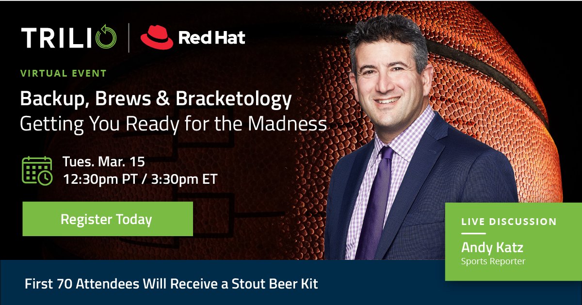 triliodata's tweet photo. March Madness is right around the corner!⛹️🏀 Gear up with Trilio, @RedHat and Andy Katz, renowned college #basketball analyst, to take your #marchmadness bracket and #cloudnative #dataprotection strategy to the next level. 

RSVP to save your spot ➡️ https://t.co/aVzQzZ9r3V https://t.co/zzAezFRlql