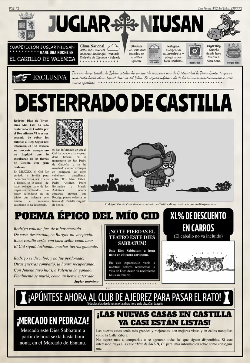 dibupuntes's tweet photo. Menudo productazo de un grupo de alumnas de 3ºA. Portada y primera página de nuestro proyecto “Juglar Nius”, Niusan para ellas 😂😂😂. 

Contiene noticias, artículo de opinión, poema épico, anuncios varios…
 
Ahora a enmarcar y a la pared de clase. ¡¡¡Felicidades chicas!!! https://t.co/hluIvbGEBP