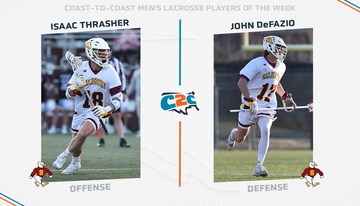 C2CAthConf's tweet photo. #C2CMLAX: Salisbury's Isaac Thrasher & John DeFazio Sweep C2C Men's Lacrosse Player of the Week Awards
๐ฅ https://t.co/2qiiYg7z42
#C2CSports // #Dare2Prepare https://t.co/2y8jYTYjj4