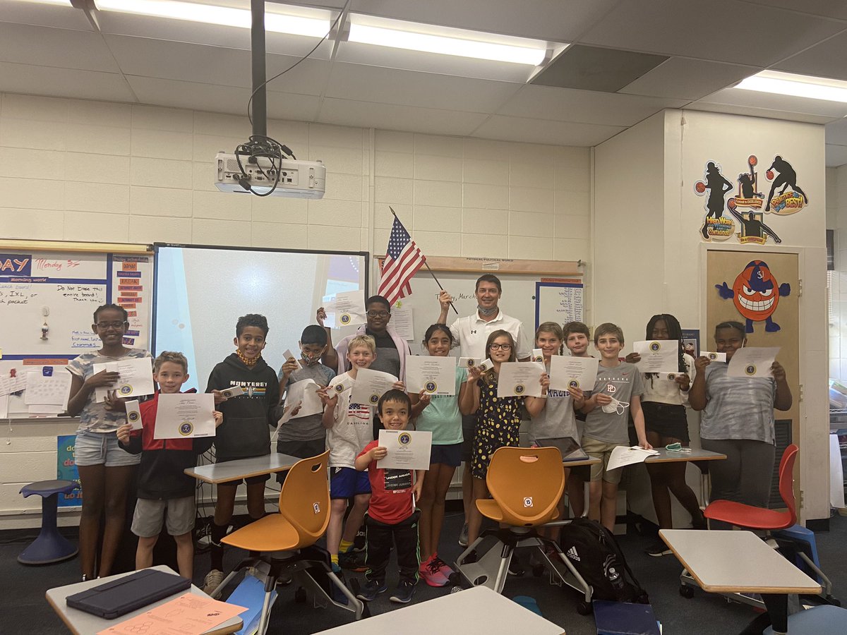 pds_5S's tweet photo. PD 5th graders are recognized for memorizing and reciting all 46 presidents of the United States.  Hail to the chief!  🇺🇸
#PDSChargers https://t.co/KfEgV0mxpz