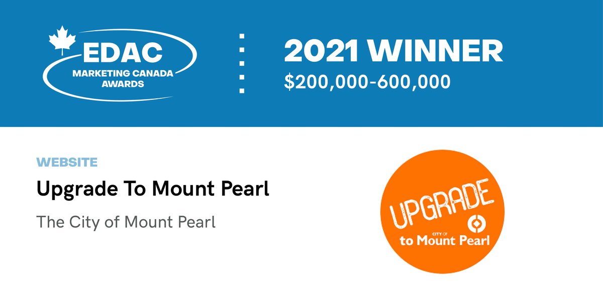 Mount_Pearl's tweet photo. Wow! We are humbled to receive two Marketing Canada Awards from @E_D_A_C for our #UpgradeToMountPearl campaign!

We're so proud to showcase small city innovation on the national stage!🏆

Visit https://t.co/FRvbVsHzTf for more info.

#EconomicDevelopment #Marketing #Business https://t.co/SIuqhUFgmg
