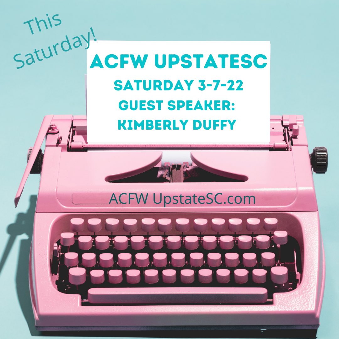 Join us Saturday at 10 am for our monthly meeting. Doors open at 9:30 am. Excited to have @kimberlyduffy join us and share her writing journey. 
#acfwupstatesc #acfw #writers <a href="/CBoatWrites/">Christine Boatwright</a> <a href="/tammykarasek/">Tammy</a> <a href="/kateoliviah/">Kate Olivia Hill</a> <a href="/mollyjorealy/">Molly Jo Realy</a>