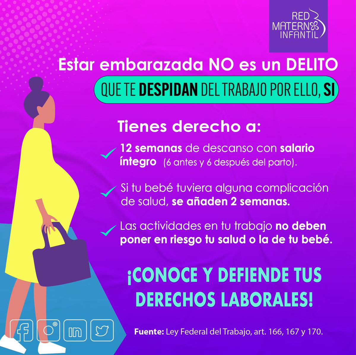 #8M #ellastambiéncuentan🤰🏽⚖️ Estar embarazada no es motivo para que te despidan o para que no te contraten, un certificado de no embarazo como condición para adquirir o preservar el trabajo es una gran falta a los derechos laborales. ¡Fortalezcamos sus derechos!