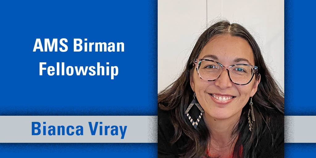 American Mathematical Society (@amermathsoc) on Twitter photo Bianca Viray, a professor <a href="/UW/">University of Washington</a>, has been awarded the AMS Joan and Joseph Birman Fellowship for Women Scholars for the 2022–2023 academic year. An arithmetic geometer, Viray researches rational points on varieties.
➡ bit.ly/3sOzka9 Bianca Viray, a professor <a href="/UW/">University of Washington</a>, has been awarded the AMS Joan and Joseph Birman Fellowship for Women Scholars for the 2022–2023 academic year. An arithmetic geometer, Viray researches rational points on varieties.
➡ bit.ly/3sOzka9