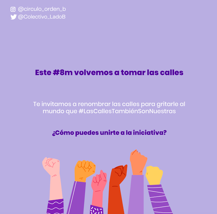 Colectivo_LadoB's tweet photo. HOY es el día que tomamos las calles, para darle nombres de mujer. Reclamamos el espacio público como nuestro, como un lugar en el que nuestros nombres deben y tienen que estar.
Si quieres participar sigue estas indicaciones: https://t.co/DAY7tIVtl5