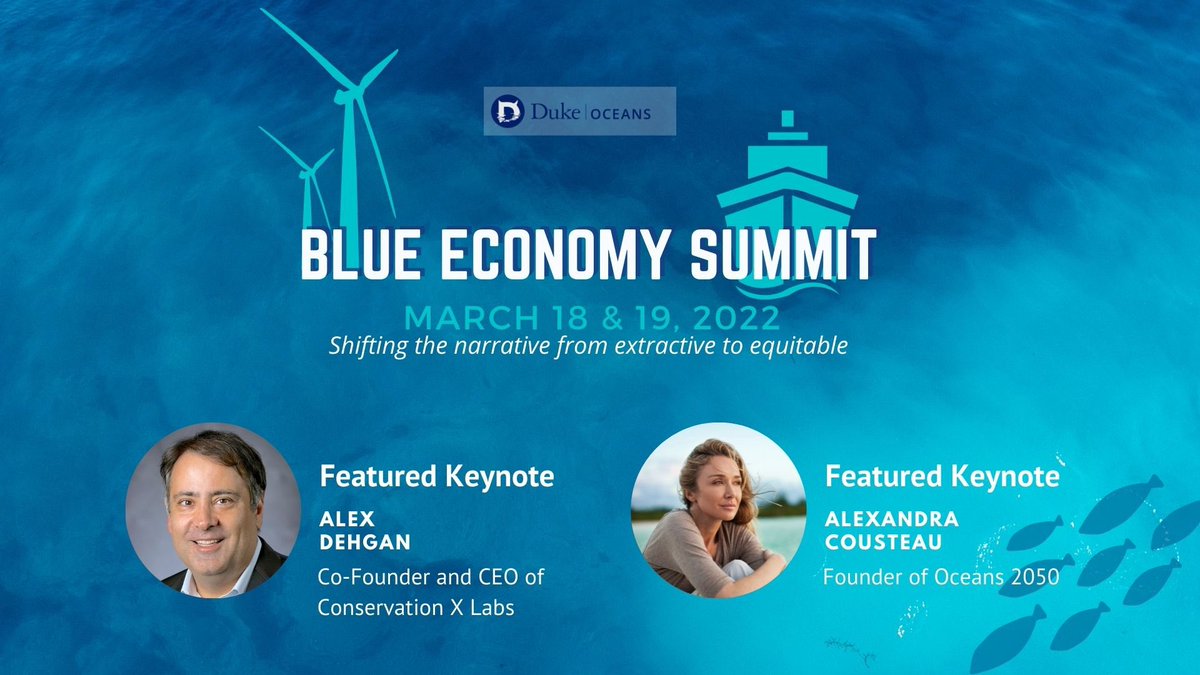 OceansAtDuke's tweet photo. Have you registered yet for the #blueeconomysummit? Hear from our incredible keynotes @lemurwrangler and @acousteau who will share their #ocean expertise about the blue #economy ! 

Register today: https://t.co/QXPrmEm8da https://t.co/hM42qYtjZb