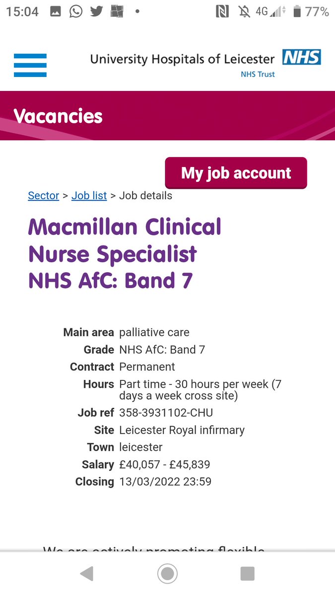 6 days to go. Come for a chat if you are knowledgeable and passionate about Palliative /End of life care and would like to join a welcoming and friendly team <a href="/CHUGGScmg/">CHUGGS</a> <a href="/Leic_hospital/">Leicester's Hospitals</a>