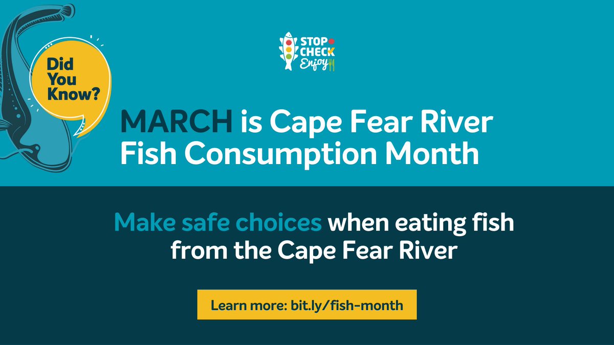 DukeSuperfund's tweet photo. March is Cape Fear River Fish Consumption Month! We will be promoting and sharing educational events, materials, and resources to help you and your family make safer choices when eating fish from the Cape Fear River. #StopCheckEnjoy #GoFishFest #FishConsumptionMonth https://t.co/e4GivweT3w