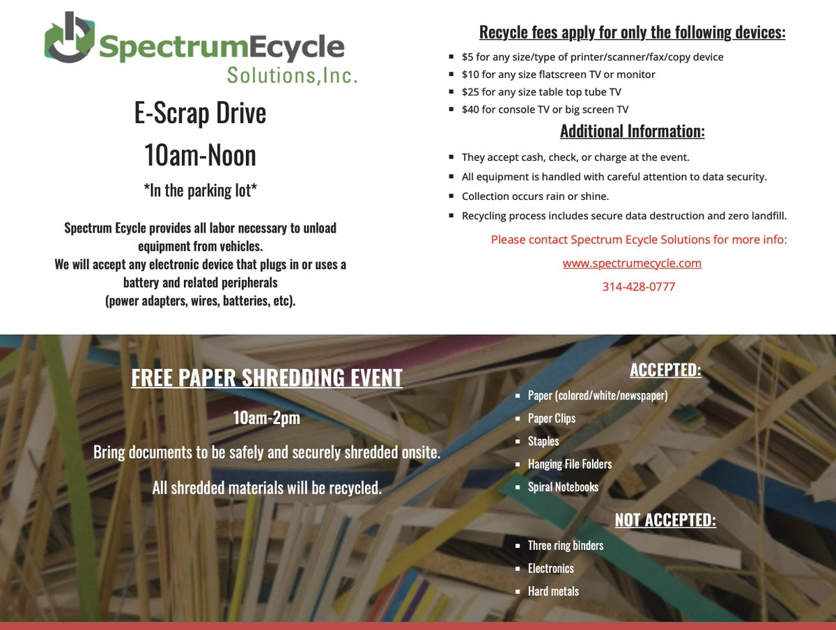 There will be an E-Scrap drive and free paper shredding event at STEM Fest this Saturday. Check out the details below!