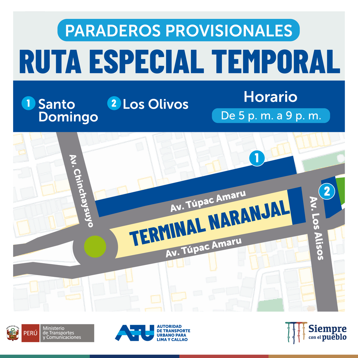 ATU_GobPeru's tweet photo. 📢 ¡Atención! 
☝️Para facilitar el traslado de nuestros usuarios del @MetropolitanoPT, hemos activado rutas especiales en los servicios Santo Domingo y Los Olivos. Conócelas aquí 👇🏻 https://t.co/pffweEaJuL