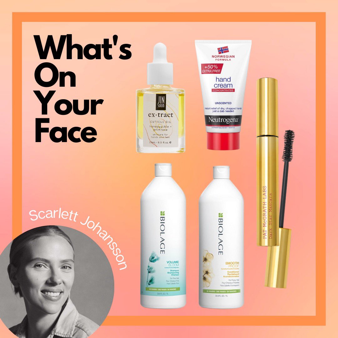 glossangelespod's tweet photo. Ever wondered what’s on #ScarlettJohansson’s face? (Besides @theoutsetskin?) We got you!
Scarlett was on the pod last week and shared her current #WOYF which includes a drug-store hand cream, some tried-and-true hair care and more! https://t.co/5w1TAGJYEG