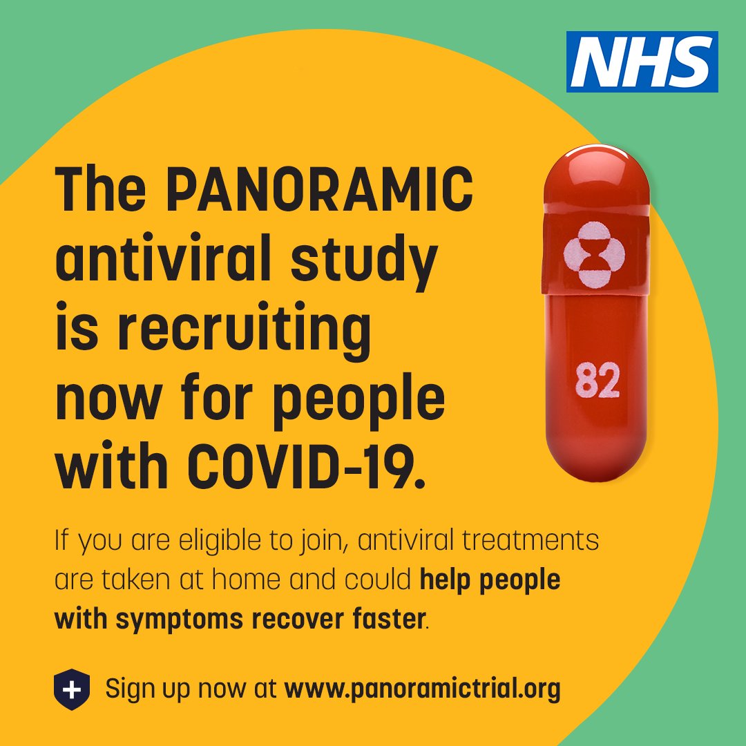 PANORAMIC RECRUITING NOW:
We are calling on those eligible to consider coming forward for a ground-breaking trial to find medicines to treat people with #COVID-19. The study is home-based and lasts for only 5 days.
Visit panoramictrial.org to check your suitability sign up.
