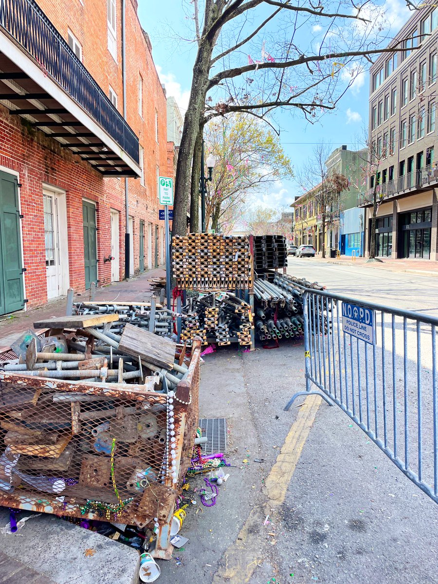 DavidMora's tweet photo. Until next year, St. Charles Avenue parade stands. 351 days until #MardiGras 2023. 💜💛💚 https://t.co/vypALfxYs4
