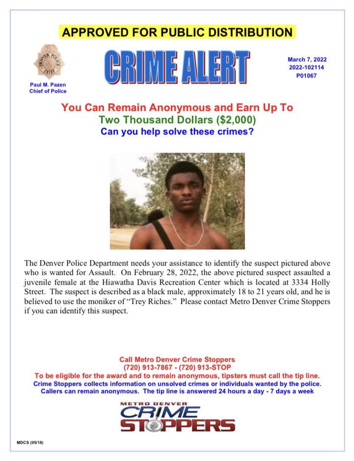 DenverPolice's tweet photo. #Denver, can you help investigators locate these suspects? If so, call @CrimeStoppersCO at 720-913-7867 — you can remain anonymous and earn a cash reward. https://t.co/WFGlo1AWcx